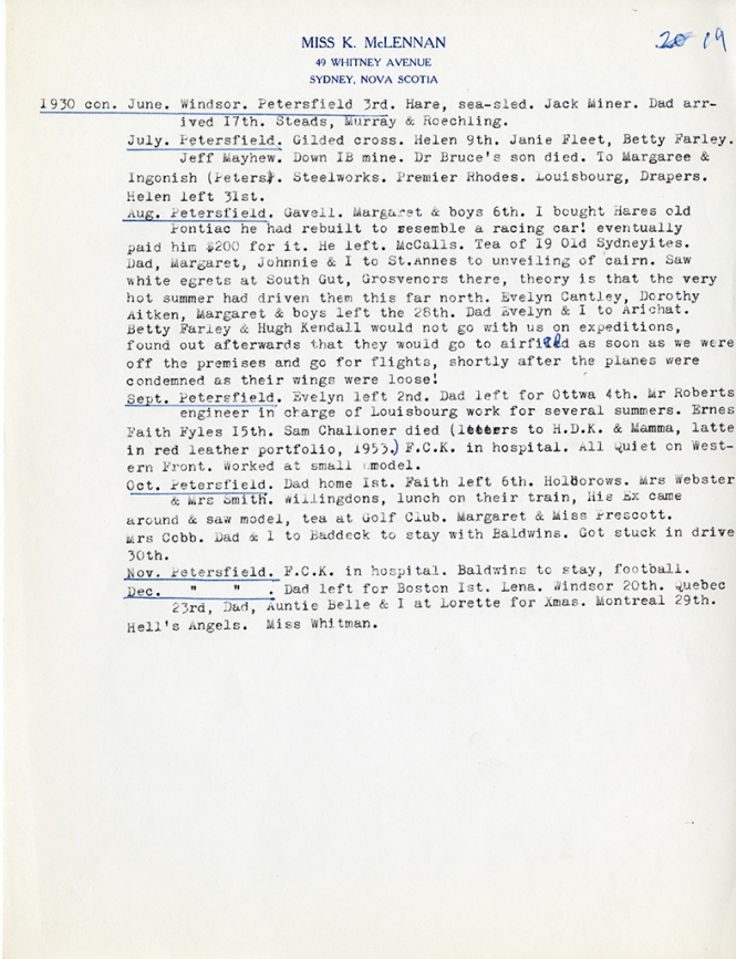 Katharine McLennan's Diary